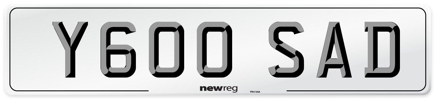 Y600 SAD Number Plate from New Reg